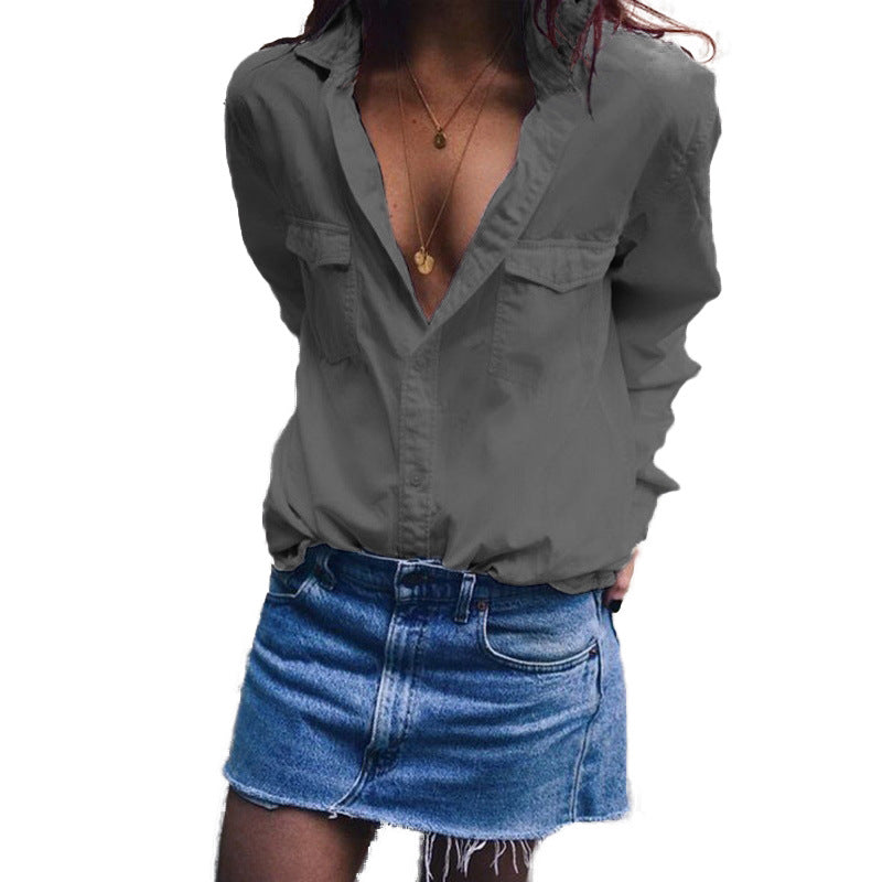Spring and summer new European and American long-sleeved loose shirt women's casual shirts women's top