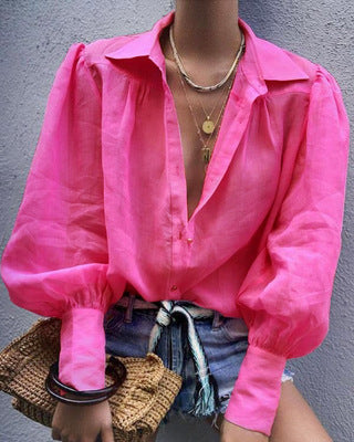 Women's autumn and winter solid color single-breasted long-sleeved shirts top 6 colors 4 yards