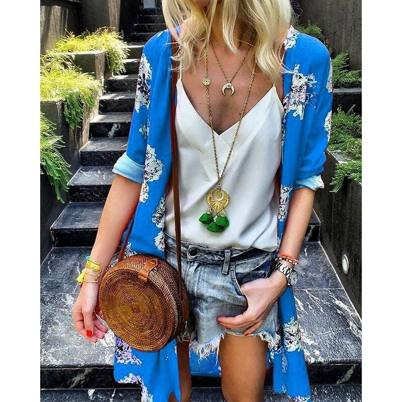 Europe, America spring, summer and autumn new printed cardigan chiffon shirts casual jacket top women's clothing