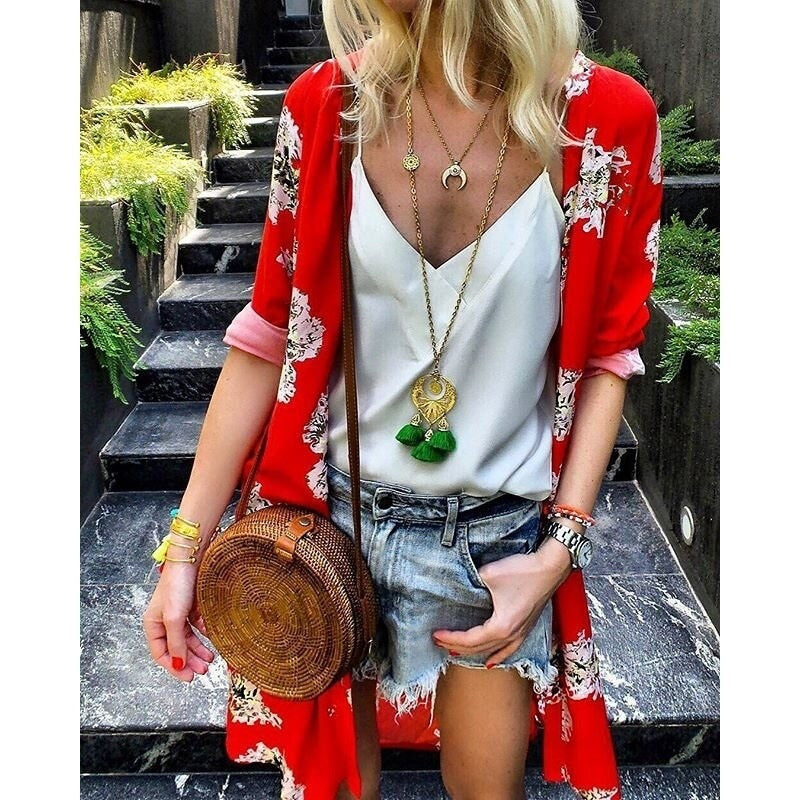 Europe, America spring, summer and autumn new printed cardigan chiffon shirts casual jacket top women's clothing
