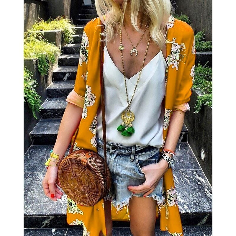 Europe, America spring, summer and autumn new printed cardigan chiffon shirts casual jacket top women's clothing