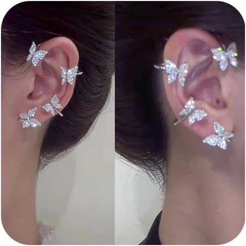 Manufacturer 2Pcs Zircon Butterfly Ear Cuff Earrings for Women No Piercing Ear Clip Wrap Around Fake Earrings Crawler Rhinestone Wrap Earrings earring