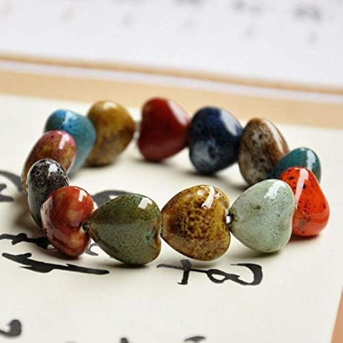 Manufacturer Love Heart Ceramic Bracelet, Flower-Glazed Beaded Bracelet,Elastic Handmade Simple Ethnic Style Hand Chain for Women, Suit for woman over 18 year old-1PCS - Colorful bracelets