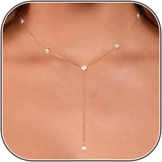 Manufacturer Lariat Gold Necklace for Women, Dainty Long Necklace 14k Gold Plated/Silver Y-Shaped Layered Beaded Chain Drop Necklaces for Women Trendy Simple Gold Jewelry for Women Gifts Necklace