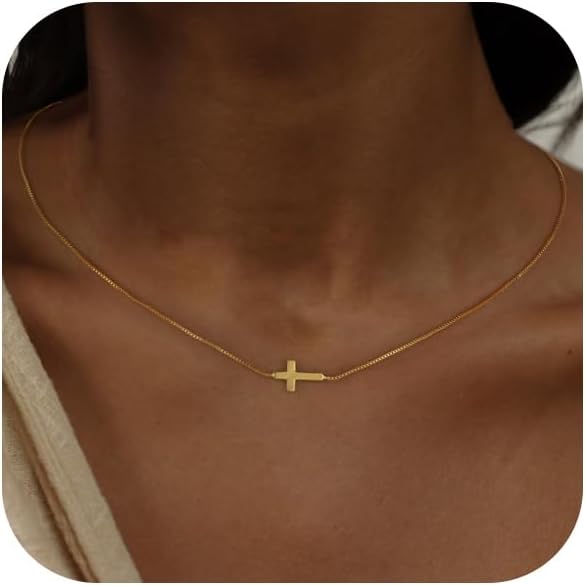 Manufacturer Cross Necklace for Women 14K Gold Silver Plated Dainty Small Cross Pendant Choker Simple Trendy Cute Cross Charm Chain Necklace Easter Basket Stuffers Baptism Religious Faith Jewelry Gift Necklace