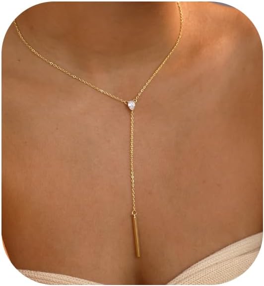 Manufacturer Gold Necklace for Women, Dainty Gold Long Necklaces 14k Gold Plated Prom Bar CZ Lariat Necklace Simple Choker Necklaces for Women Trendy Fashion Costume Gold Jewelry Womens Necklace