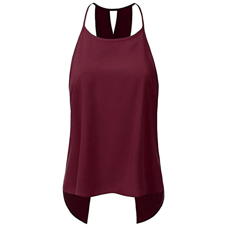 Spring and summer European and American new back cross fish tail solid color casual T-shirt women's top