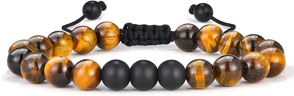 Manufacturer M MOOHAM Natural Stone Bracelets for Men - 8mm Tiger Eye, Matte Agate, Lava Rock - Teen Boys Gifts for Birthday, Anniversary, Christmas bracelets