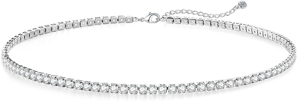 Manufacturer Tennis Necklace Bracelet for Women, Sterling Sliver, Dainty Chocker Necklace, Crystal Bracelet for Women, Wedding Jewelry for Bride, Sparkly Party Prom Hypoallergenic Necklace