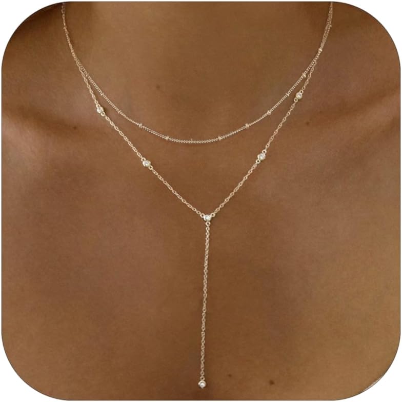 Manufacturer Gold Necklace for Women, Dainty Gold Long Necklaces 14k Gold Plated Prom Bar CZ Lariat Necklace Simple Choker Necklaces for Women Trendy Fashion Costume Gold Jewelry Womens Necklace