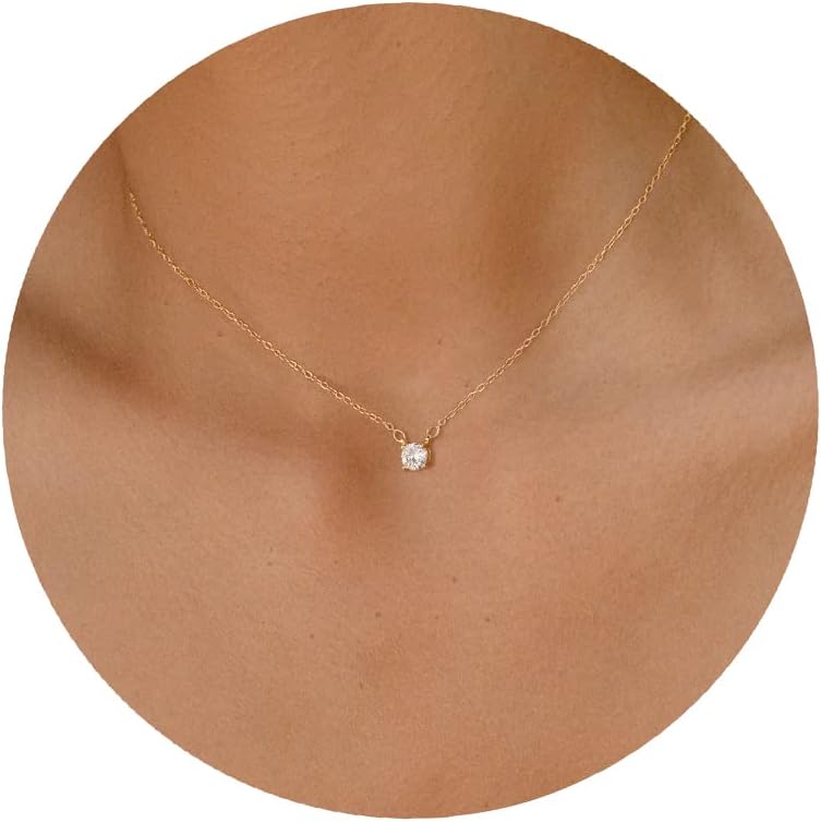 Manufacturer Tewiky Diamond Necklaces for Women, Dainty 14k Gold/Sterling Silver Choker Necklace Simple Gold Plated CZ Jewelry Necklaces for Women Trendy Gifts Necklace