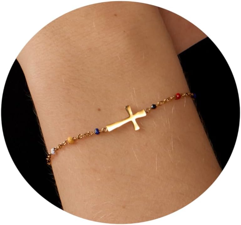 Manufacturer 18K Gold Plated Pearl Beaded Chain Cross Bracelets for Women Adjustable Stainless Steel Dainty Thin Gold Box Cuban Twisted Link Chain Bracelet Bridesmaid Jewelry bracelets