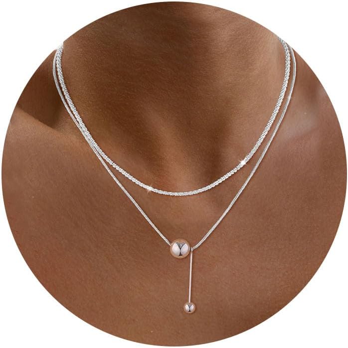 Manufacturer Foxgirl Lariat Gold Necklace for Women, Dainty Long Necklace 14k Gold Plated/Silver Y-Shaped Pendant Necklace Trendy Layered Cz Beaded Chain Drop Necklaces Simple Gold Jewelry For Women Gift Necklace