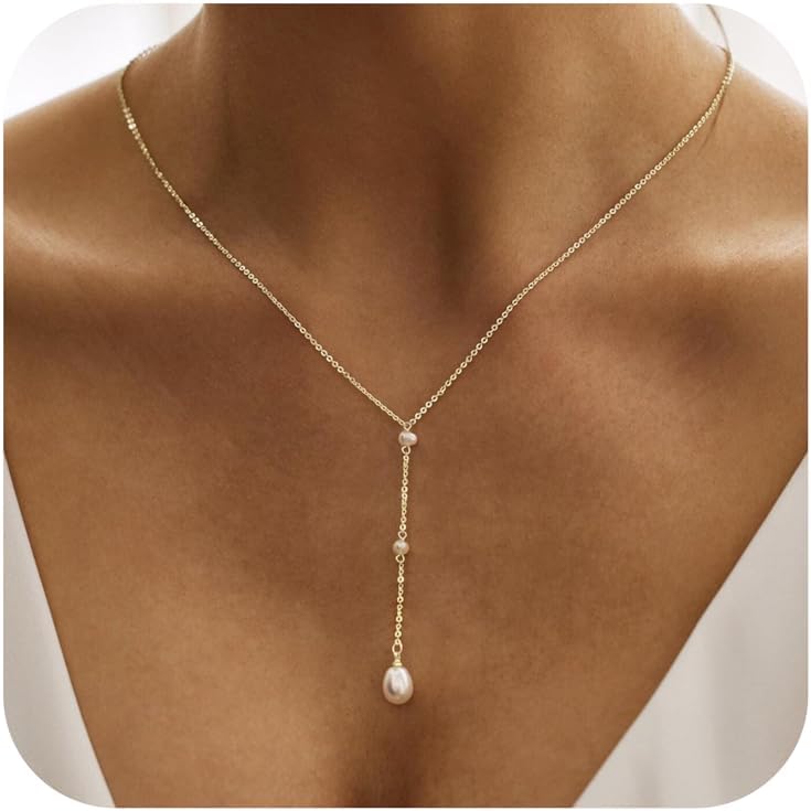 Manufacturer Pearl Necklace for Women Trendy,14k Gold Plated Necklace Dainty Wedding Necklace Small Cute Choker Necklace Beaded Lariat Drop Necklace Vintage Waterproof Jewelry for Women Gold Jewelry Fashion Gifts necklace