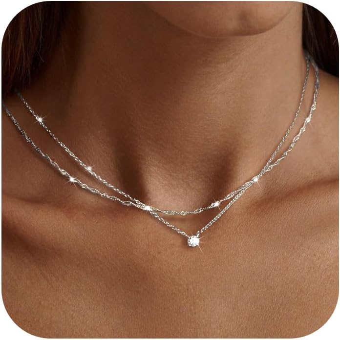 Manufacturer Tewiky Diamond Necklaces for Women, Dainty S925 Sterling Silver/ 14K Gold Choker Necklace Simple Silver CZ Jewelry Necklaces for Women Trendy Gifts necklace
