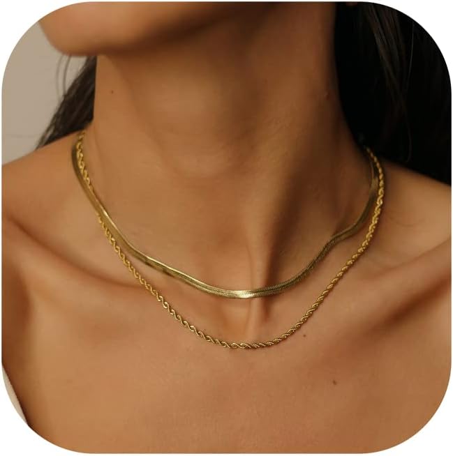 Manufacturer Freekiss Herringbone Necklace for Women,Dainty Gold Necklace,14k Gold Plated Snake,Gold Chain Choker Necklaces,Simple Gold Layered Necklaces,Gold Jewelry Gift for Women Necklace