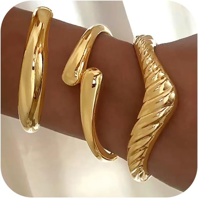 Manufacturer Chunky Gold Bangles Bracelets for Women Gold Cuff Bracelet Set Waterproof Non Tarnish Stack Bracelet for Women Gifts bracelets