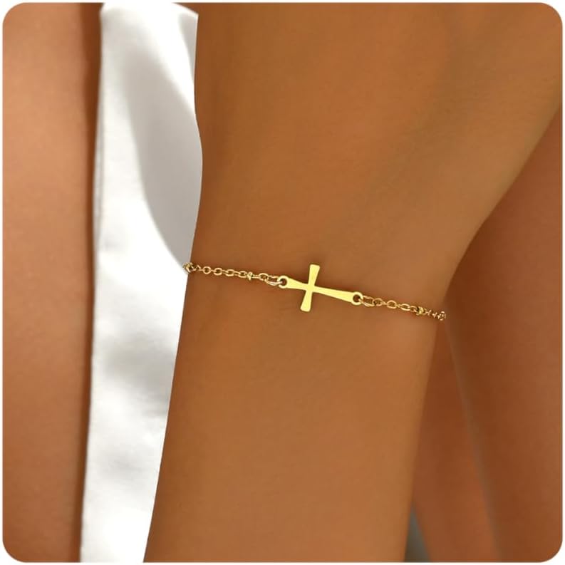 Manufacturer 18K Gold Plated Pearl Beaded Chain Cross Bracelets for Women Adjustable Stainless Steel Dainty Thin Gold Box Cuban Twisted Link Chain Bracelet Bridesmaid Jewelry bracelets