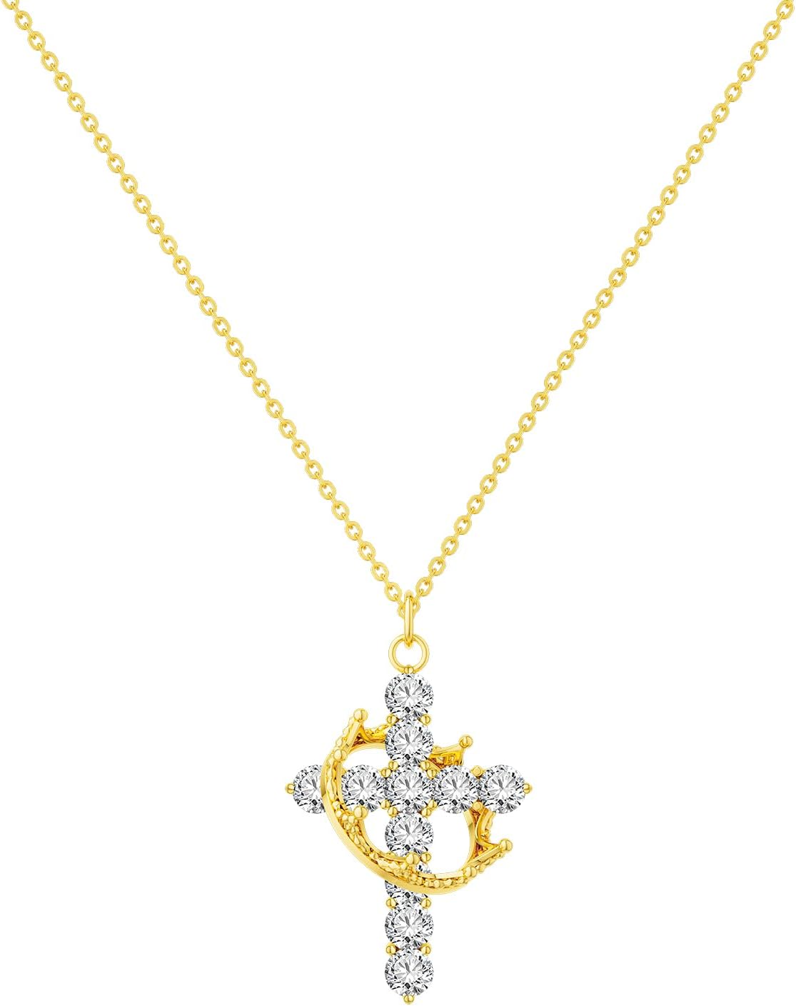 Manufacturer Tewiky Diamond Cross Necklace for women-Dainty 14k Gold Cubic Zirconia Pendant Necklaces Simple Gold Cross Pendant Necklace Cute Tiny Gold Jewelry necklace