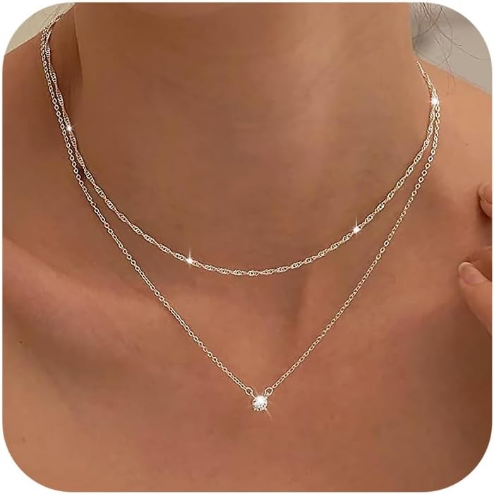 Manufacturer Tewiky Diamond Necklaces for Women, Dainty S925 Sterling Silver/ 14K Gold Choker Necklace Simple Silver CZ Jewelry Necklaces for Women Trendy Gifts necklace