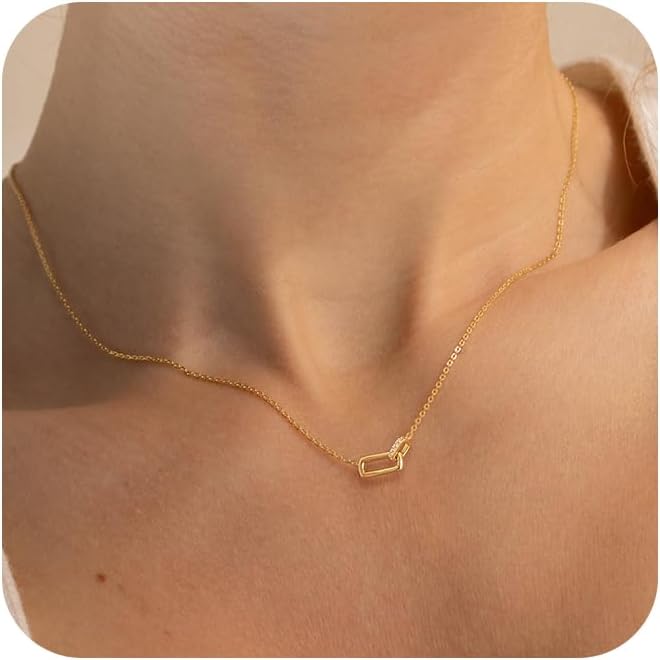 Manufacturer Freekiss Gold Pendant Necklace for Women, Dainty Diamond Necklaces for Women Simple 14K Gold Plated Paperclip Choker Necklaces Cute Minimalist Open Oval Necklaces Gold Jewelry for Women Gifts Necklace
