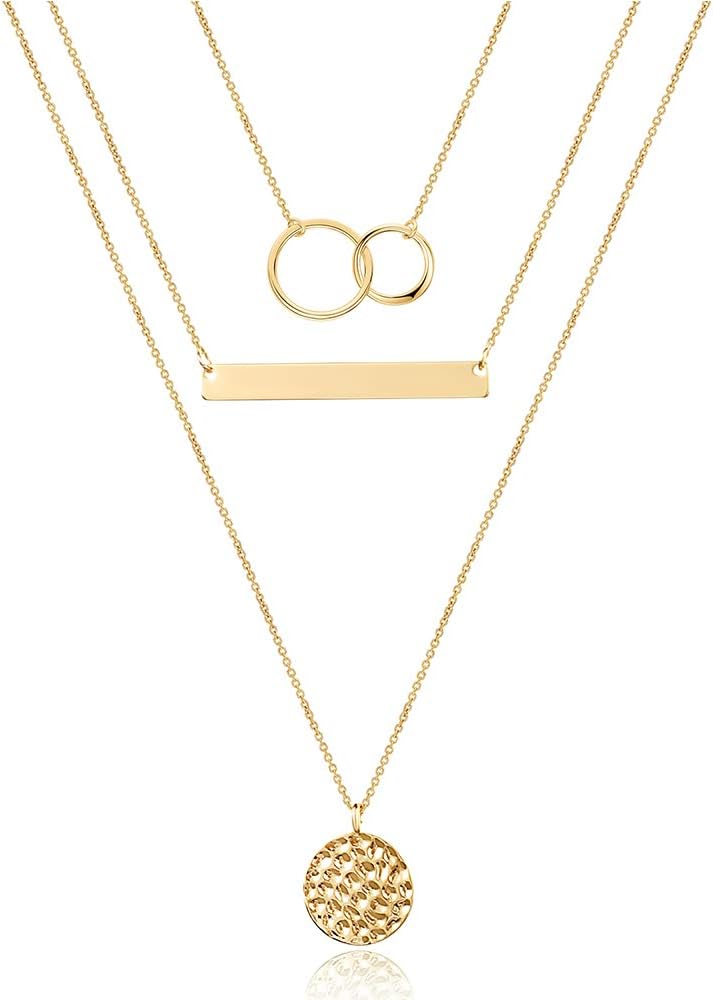 Manufacturer Turandoss Dainty Layered Choker Necklace, Handmade 14K Gold Plated Y Pendant Necklace Multilayer Bar Disc Necklace Adjustable Layering Choker Necklaces for Women necklace