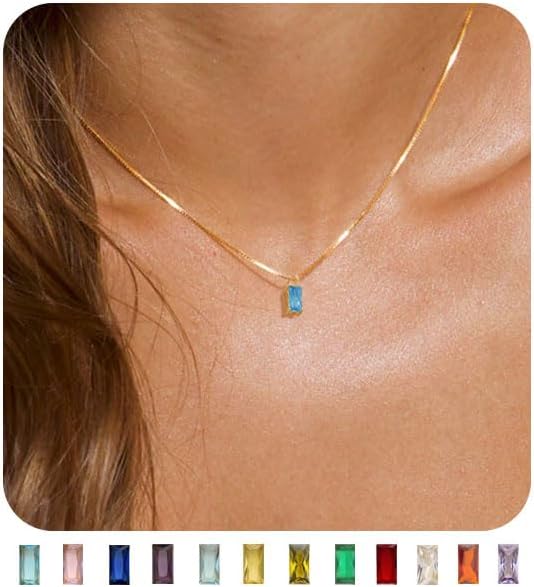 Manufacturer FUNEIA Diamond Necklaces for Women 14K Gold Plated Emerald Birthstone Necklace for Women Mothers Dainty Gold Necklace Blue Green Cubic Zirconia Pendant Necklace Birthday Gifts for Women Jewelry necklace