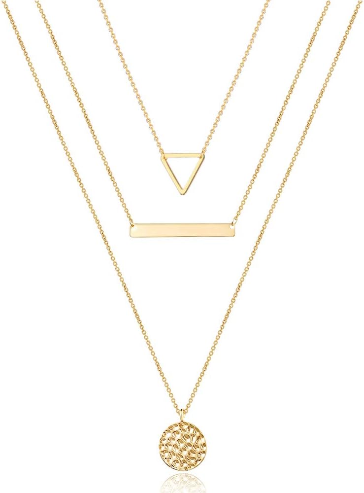 Manufacturer Turandoss Dainty Layered Choker Necklace, Handmade 14K Gold Plated Y Pendant Necklace Multilayer Bar Disc Necklace Adjustable Layering Choker Necklaces for Women necklace