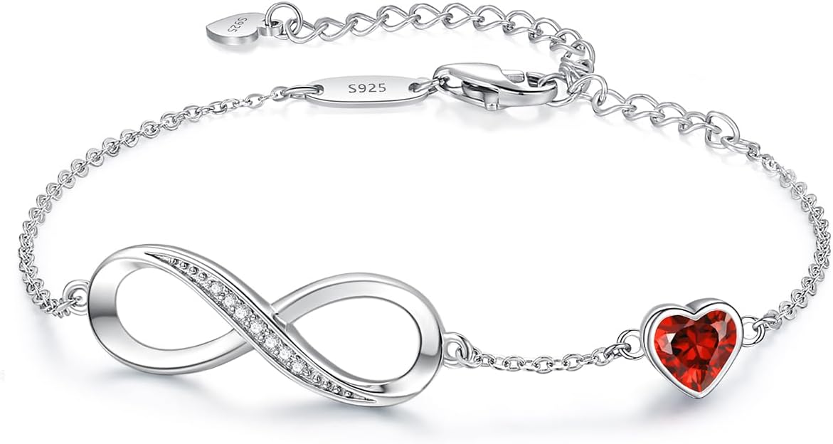 Manufacturer CDE Infinity Heart Birthstone Charm Link Bracelet for Women 925 Sterling Silver Adjustable Mother's Day Gift Anniversary Birthday Jewelry for Wife Girlfriend Her bracelets