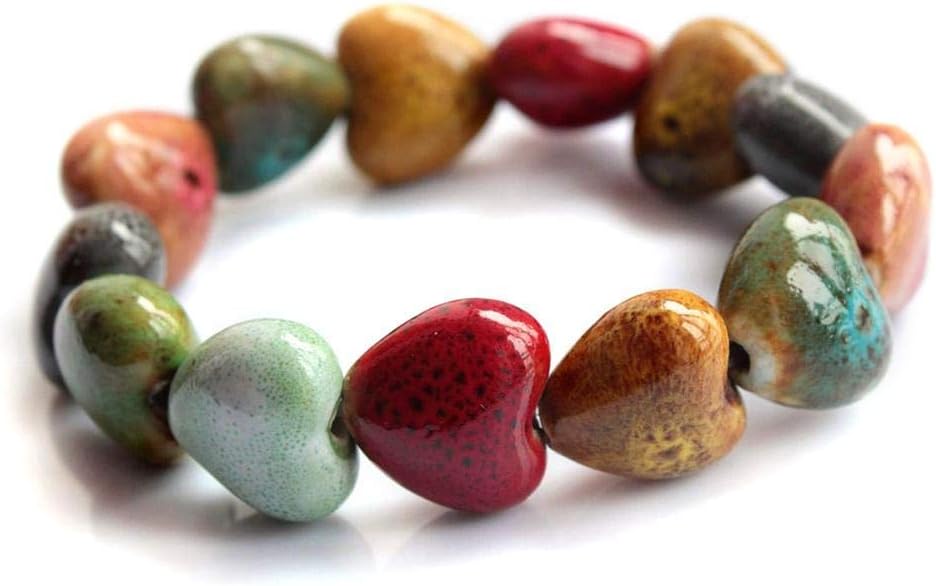 Manufacturer Love Heart Ceramic Bracelet, Flower-Glazed Beaded Bracelet,Elastic Handmade Simple Ethnic Style Hand Chain for Women, Suit for woman over 18 year old-1PCS - Colorful bracelets