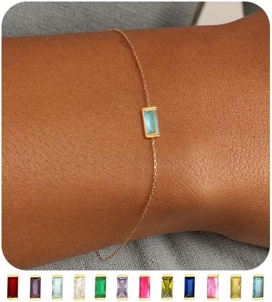 Manufacturer FUNEIA Birthstone Gold Bracelets for Women Non Tarnish Trendy Dainty 14K Gold Plated Bracelet Stack Stackable Blue Green May Emerald Friendship Bracelets Jewelry Gifts for Mom Best Friend bracelets