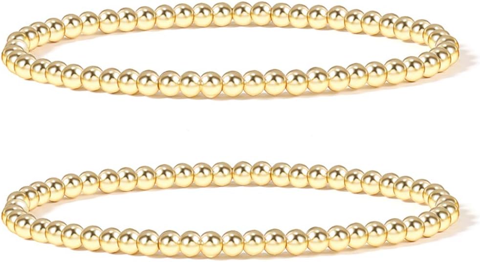 Manufacturer Badu Gold Plate Bead Bracelet for Women 14K Gold Plated Bead Ball Bracelet Stretchable Elastic Hypoallergenic Bohemian Stackable bracelets