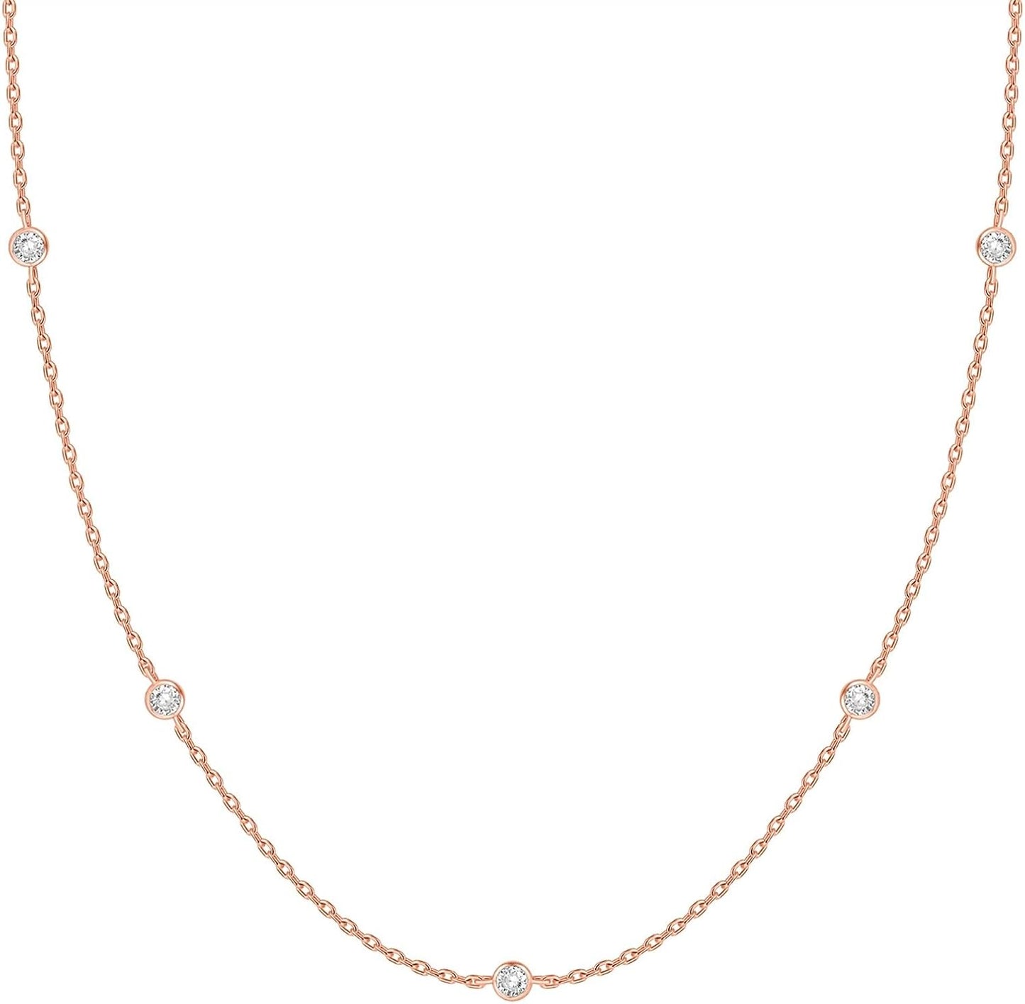 Manufacturer PAVOI 14K Gold Plated Station Necklace - Simulated Diamond BTY Layering Necklaces - Womens CZ Chain Necklace