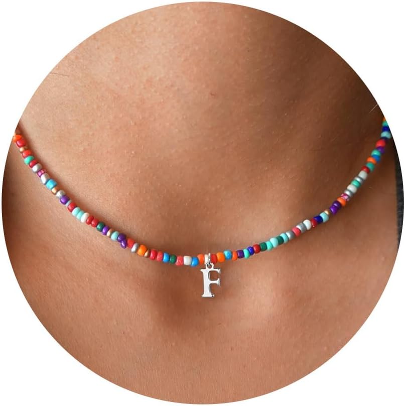 Manufacturer Yoosteel Colorful Beaded Initial Necklaces for Girls Gifts - Cute Initial Necklaces for Teen Girl Women Trendy Letter Necklace Jewelry for Girls Kids Personalized Birthday Back to School Gifts necklace