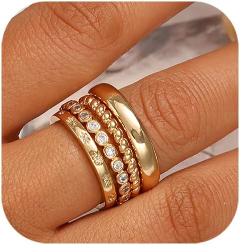 Manufacturer FAXHION Gold Rings for Women Non Tarnish, 14k Gold Plated Dainty Stacking Cubic Zirconia Thumb Rings, Gold Knuckle Women Rings Set Jewelry Size 5-10 rings