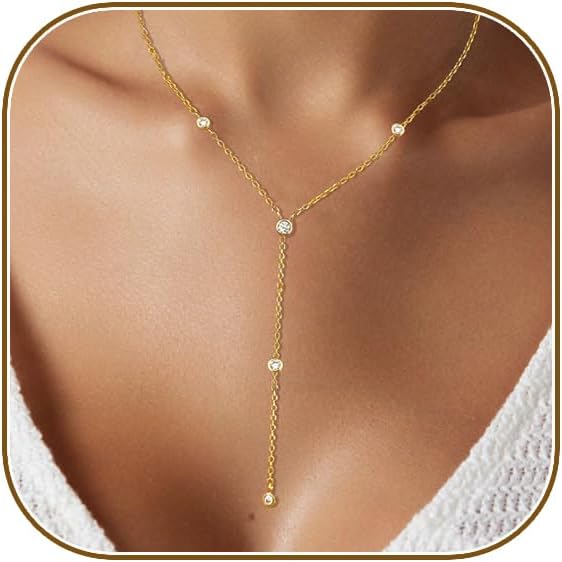 Manufacturer Lariat Gold Necklace for Women, Dainty Long Necklace 14k Gold Plated/Silver Y-Shaped Layered Beaded Chain Drop Necklaces for Women Trendy Simple Gold Jewelry for Women Gifts Necklace