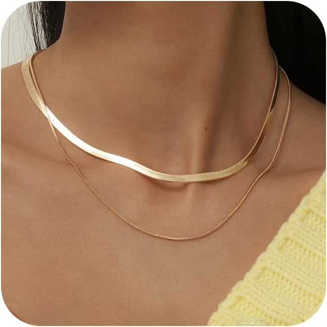 Manufacturer Freekiss Herringbone Necklace for Women,Dainty Gold Necklace,14k Gold Plated Snake,Gold Chain Choker Necklaces,Simple Gold Layered Necklaces,Gold Jewelry Gift for Women Necklace