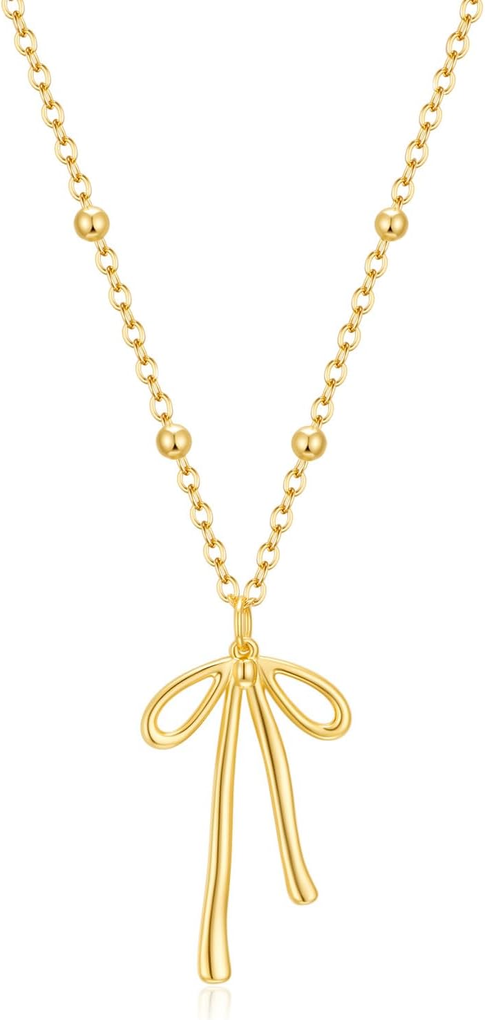 Manufacturer Gold Necklace for Women Dainty Bow Necklace 14K Gold Plated Cute Choker Necklace Small Bow Pendant Charm Necklaces Teen Gift Trendy Stuff Personalized Jewelry Gifts Necklace
