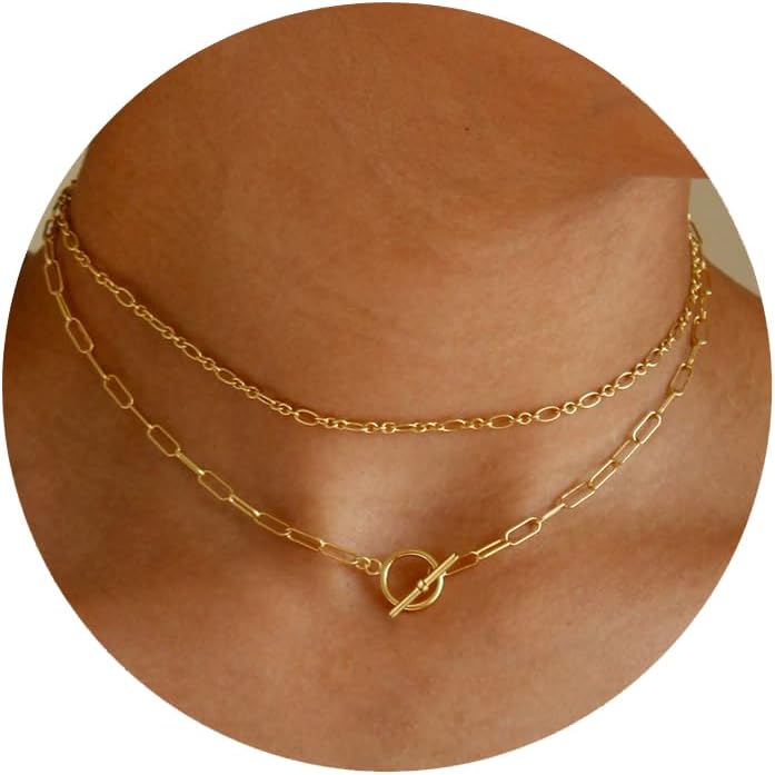 Manufacturer CHESKY Gold Layered Necklaces for Women, 14K Dainty Gold Chain Necklace Women Trendy Cuban Link Paperclip Chain Toggle Clasp Necklace Fashion Chunky Jewelry for Women Necklace
