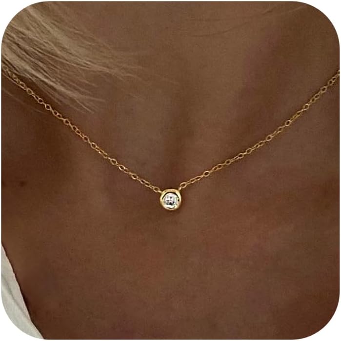 Manufacturer Tewiky Diamond Necklaces for Women, Dainty 14k Gold/Sterling Silver Choker Necklace Simple Gold Plated CZ Jewelry Necklaces for Women Trendy Gifts Necklace