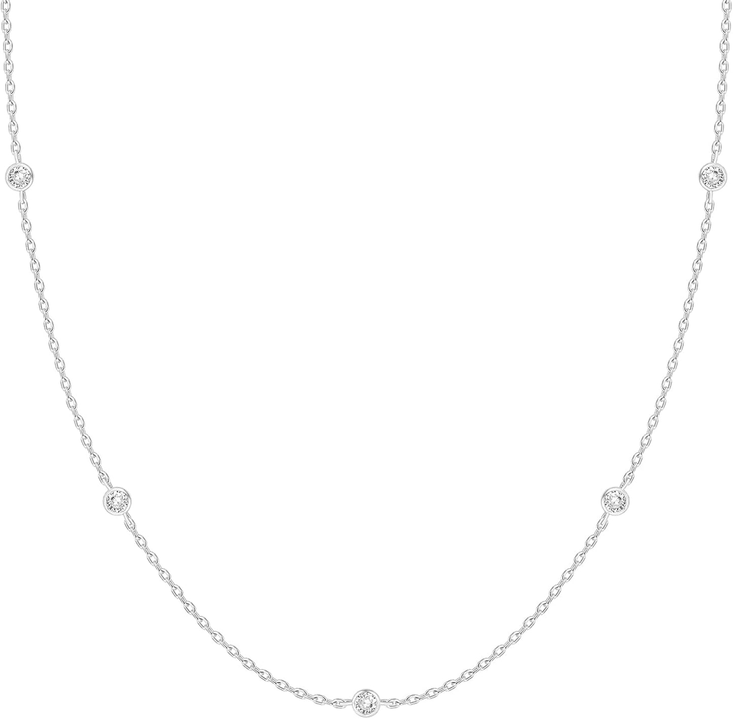 Manufacturer PAVOI 14K Gold Plated Station Necklace - Simulated Diamond BTY Layering Necklaces - Womens CZ Chain Necklace