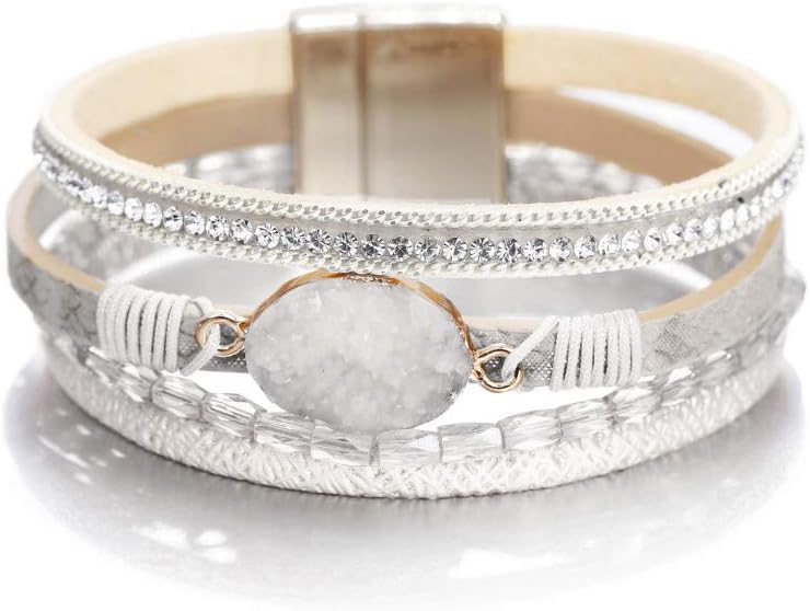 Manufacturer Fesciory Leopard Bracelet for Women, Boho Leather Wrap Multi-Layer Pearl Crystal Bracelet Bangle Jewelry bracelets
