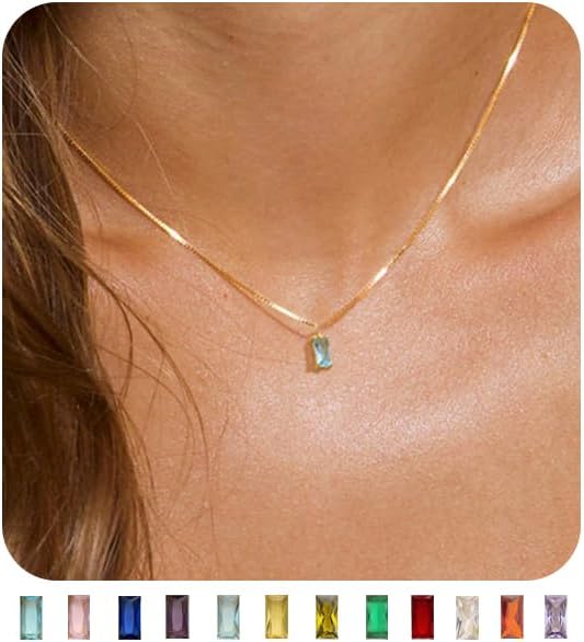 Manufacturer FUNEIA Diamond Necklaces for Women 14K Gold Plated Emerald Birthstone Necklace for Women Mothers Dainty Gold Necklace Blue Green Cubic Zirconia Pendant Necklace Birthday Gifts for Women Jewelry necklace