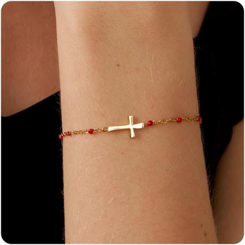 Manufacturer 18K Gold Plated Pearl Beaded Chain Cross Bracelets for Women Adjustable Stainless Steel Dainty Thin Gold Box Cuban Twisted Link Chain Bracelet Bridesmaid Jewelry bracelets