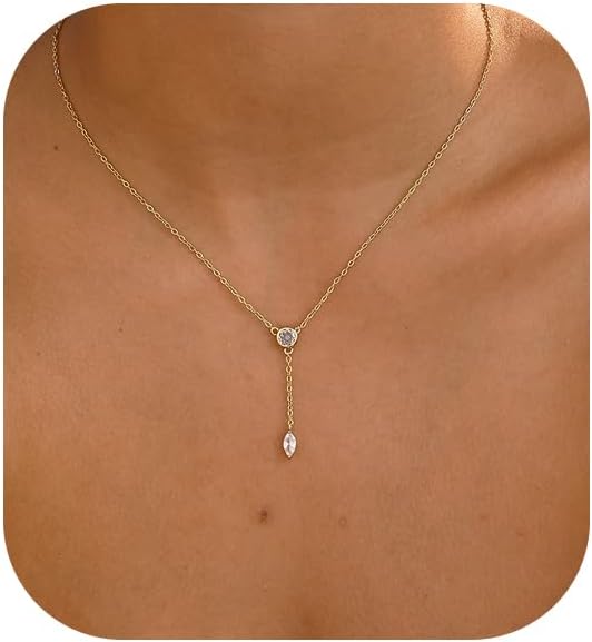 Manufacturer Gold Necklace for Women, Dainty Gold Long Necklaces 14k Gold Plated Prom Bar CZ Lariat Necklace Simple Choker Necklaces for Women Trendy Fashion Costume Gold Jewelry Womens Necklace