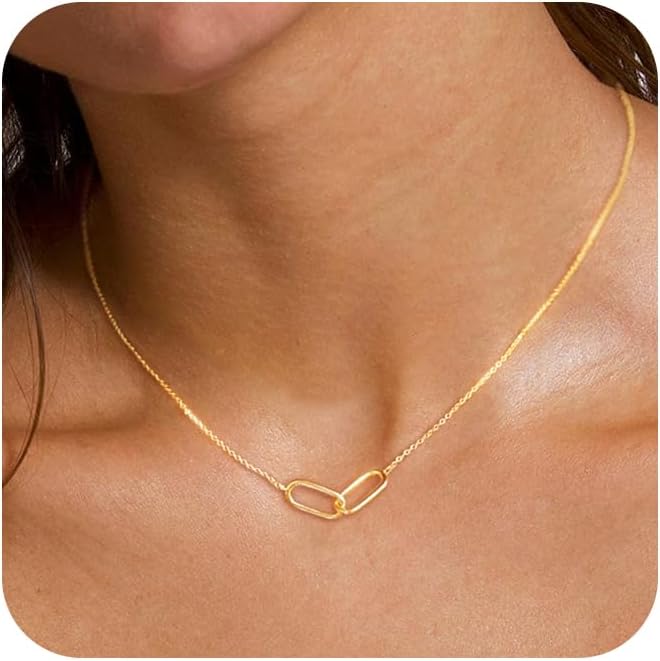 Manufacturer Freekiss Gold Pendant Necklace for Women, Dainty Diamond Necklaces for Women Simple 14K Gold Plated Paperclip Choker Necklaces Cute Minimalist Open Oval Necklaces Gold Jewelry for Women Gifts Necklace