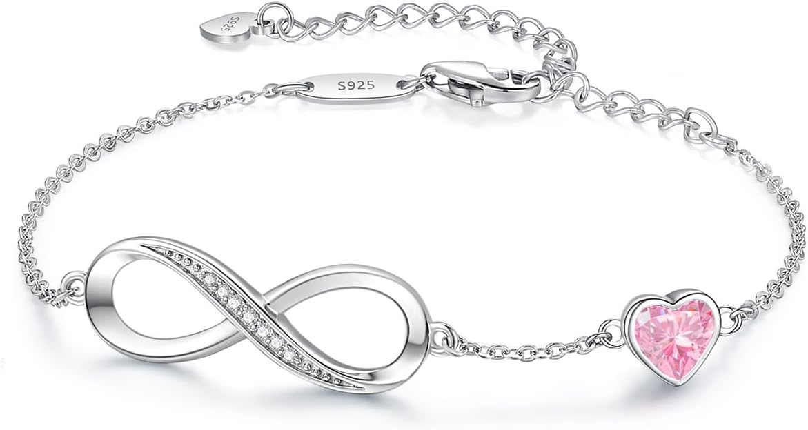 Manufacturer CDE Infinity Heart Birthstone Charm Link Bracelet for Women 925 Sterling Silver Adjustable Mother's Day Gift Anniversary Birthday Jewelry for Wife Girlfriend Her bracelets