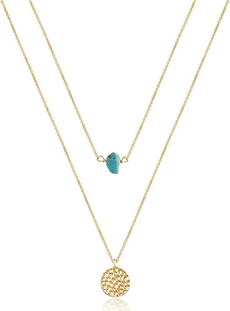 Manufacturer Turandoss Dainty Layered Choker Necklace, Handmade 14K Gold Plated Y Pendant Necklace Multilayer Bar Disc Necklace Adjustable Layering Choker Necklaces for Women necklace