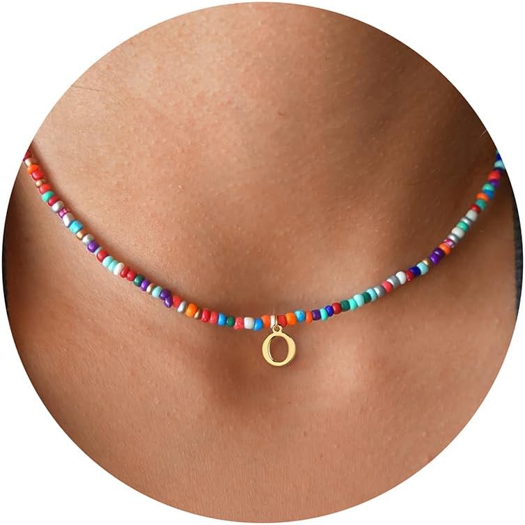 Manufacturer Yoosteel Colorful Beaded Initial Necklaces for Girls Gifts - Cute Initial Necklaces for Teen Girl Women Trendy Letter Necklace Jewelry for Girls Kids Personalized Birthday Back to School Gifts necklace