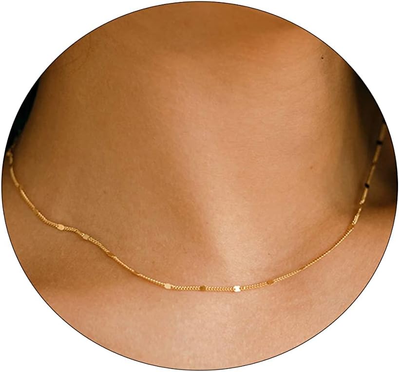 Manufacturer BERISO 14K Gold/Silver Plated Satellite Choker Shining Dots Station Box Chain 3 Blue Beads Sparkle Chain Necklace Open Hearts Open Stars Link Chain Exquisite Jewelry for women necklace